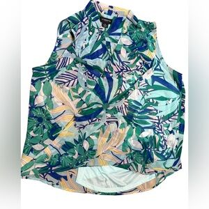 Liz‎ Claiborne Tropical Sleeveless Blouse XXL Office Resort Floral Top
